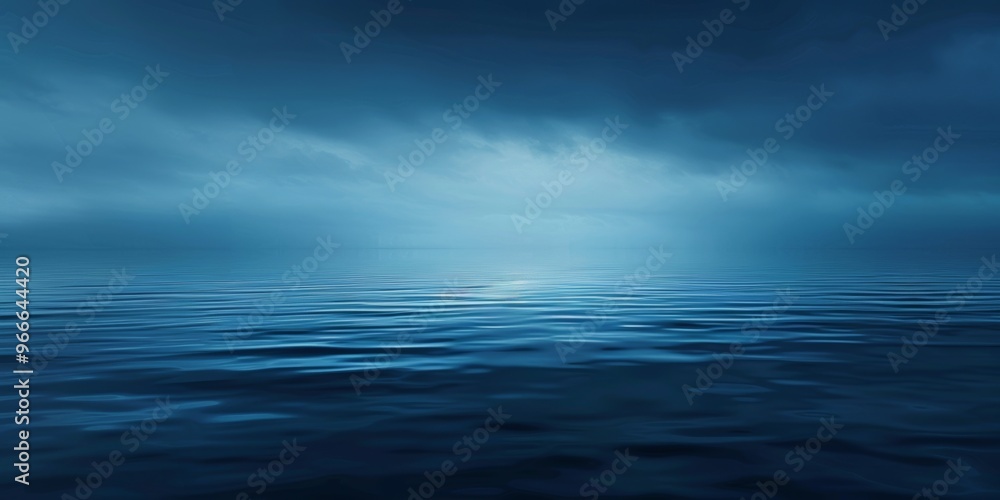 Calm and serene deep waters with rich blue shades under a tranquil sky at dusk Calm and serene deep waters with rich blue shades under a tranquil sky at dusk