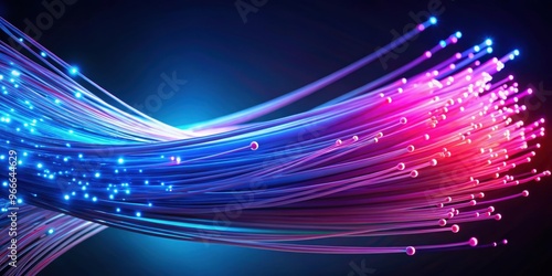 Vibrant blue and pink fiber optic cables creating dynamic visual effects, conveying speed, innovation