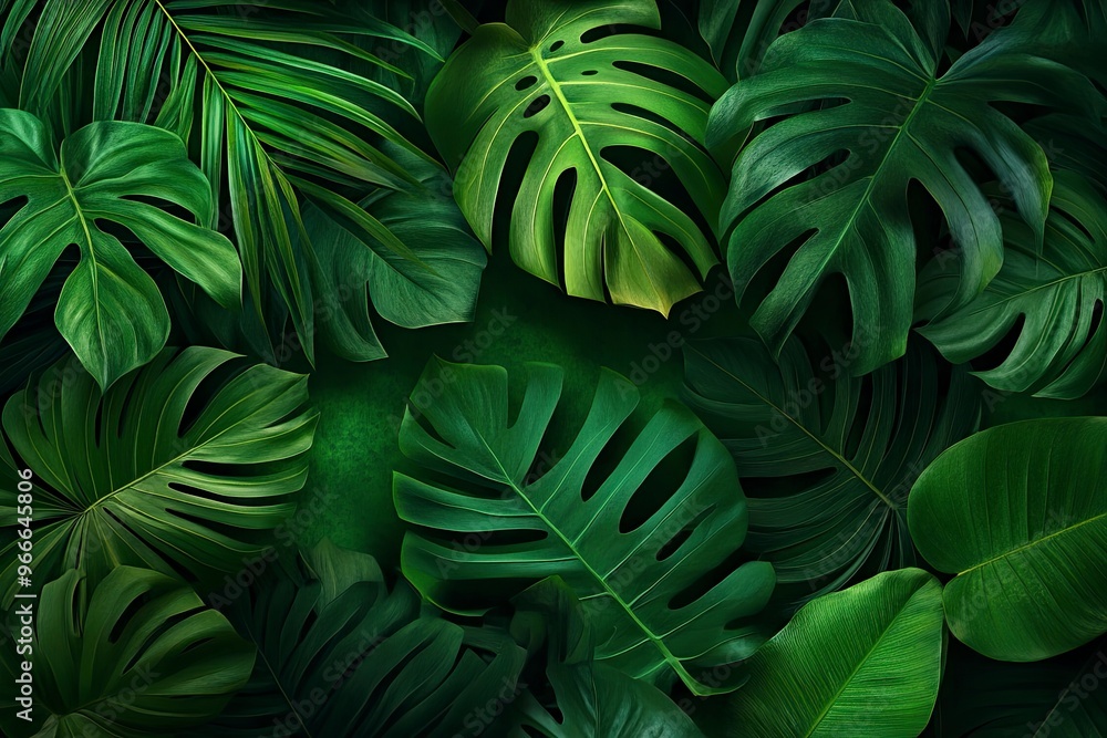 Fototapeta premium Nature leaves, green tropical forest, backgound concept , ai