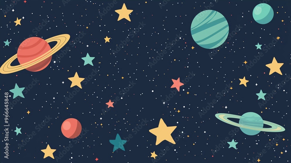 Vector space background. Cute flat style template with nice Stars in Outer space Vector space background. Cute flat style template with nice Stars in Outer space
