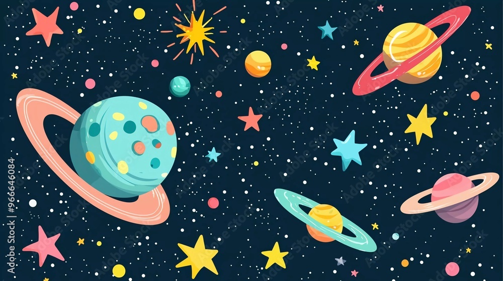 Vector space background. Cute flat style template with nice Stars in Outer space Vector space background. Cute flat style template with nice Stars in Outer space