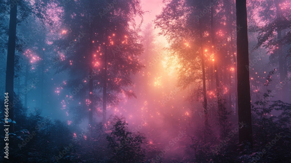 Enchanted Forest with Glowing Lights and Mist Enchanted Forest with Glowing Lights and Mist