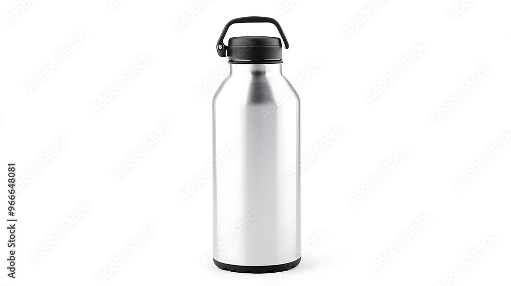 Set of 3 Minimalist Stainless Steel Water Bottles with Matte Finish on White Background, Front View Set of 3 Minimalist Stainless Steel Water Bottles with Matte Finish on White Background, Front View
