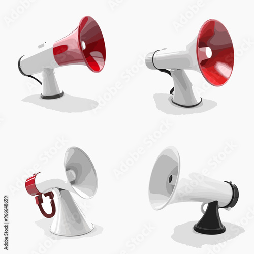 Four different types of megaphones are shown in the image