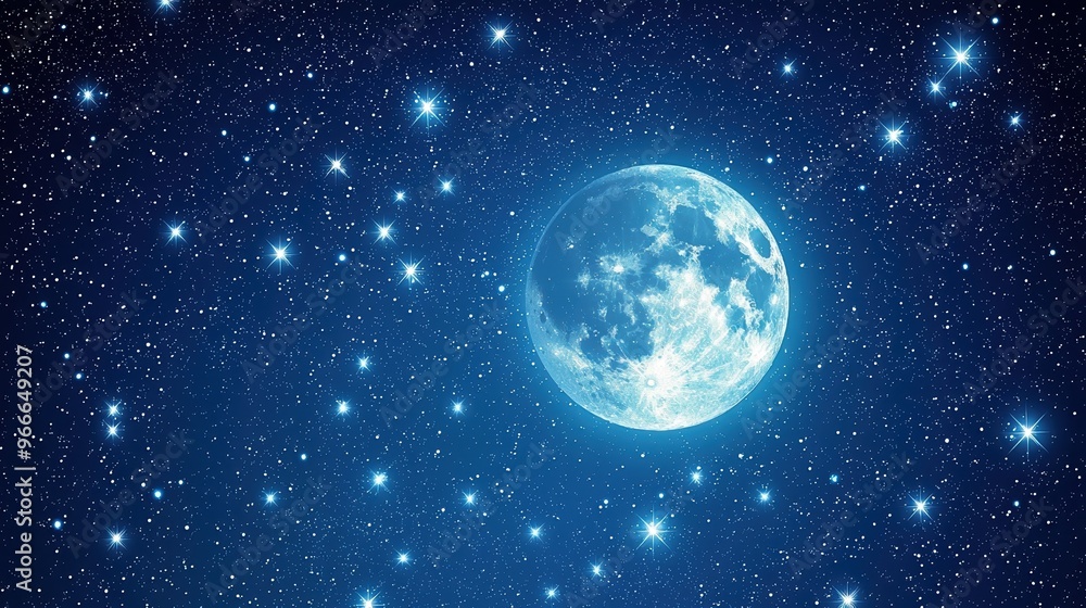 Obraz premium A stunning night sky filled with stars and a bright moon, creating a serene and mesmerizing celestial scene.