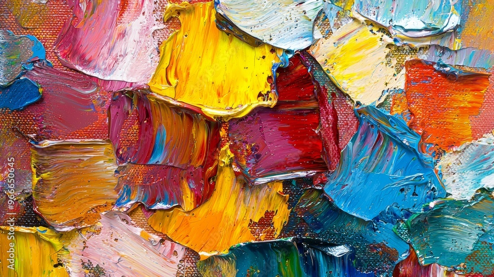 Fototapeta premium loseup of abstract rough colorful multicolored art painting texture, with oil brushstroke, pallet knife paint on canvas - ai