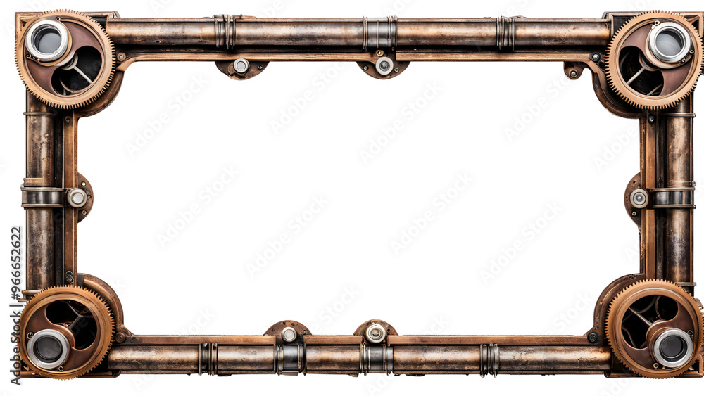 Fototapeta premium Steampunk border frame PNG transparent background