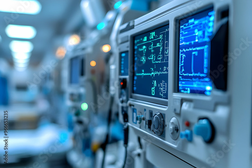 Wallpaper Mural Close-up of a medical monitor displaying vital signs in a hospital setting, showcasing advanced technology in healthcare. Torontodigital.ca