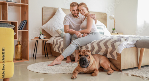 Cute Shar-Pei dog with owne...