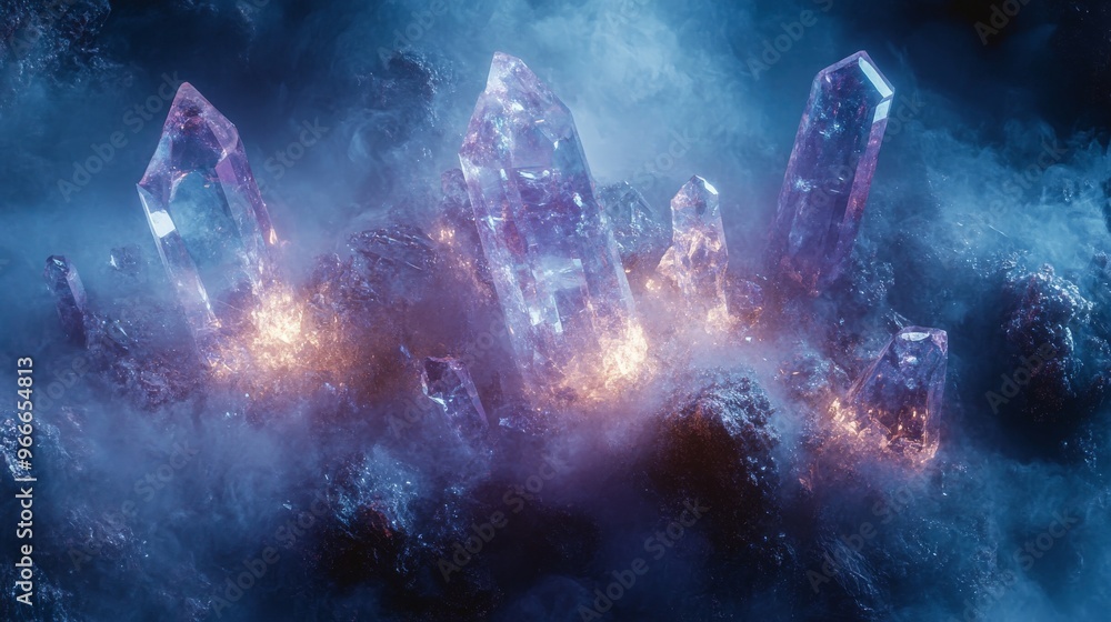 Mystical Crystals Emerging from Smoky Rock Mystical Crystals Emerging from Smoky Rock