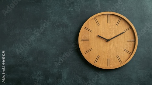 Wallpaper Mural A contemporary wooden wall clock is mounted on a solid black background, highlighting its minimalistic features and style Torontodigital.ca