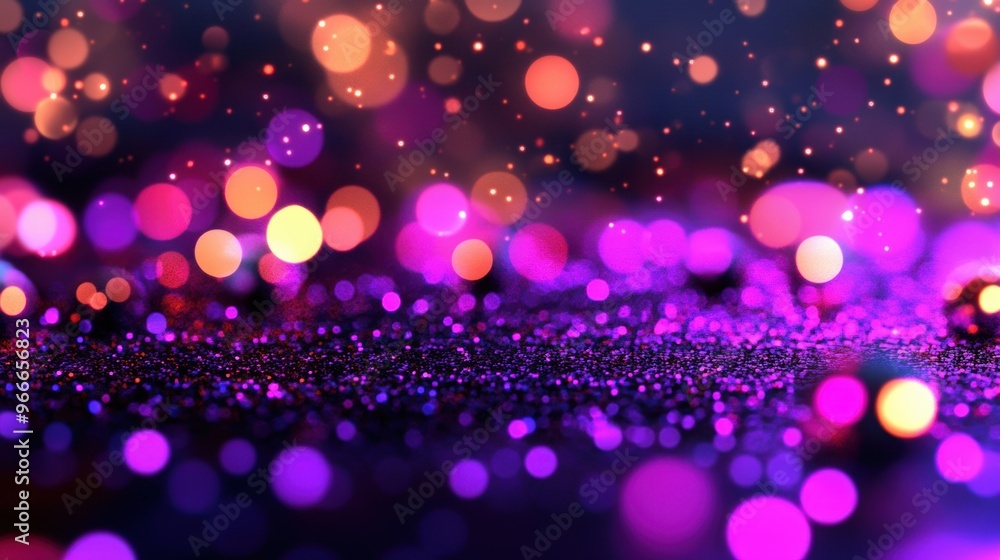 Vibrant purple bokeh lights and sparkling glitter create an enchanting atmosphere suitable for celebrations and events Vibrant purple bokeh lights and sparkling glitter create an enchanting atmosphere suitable for celebrations and events