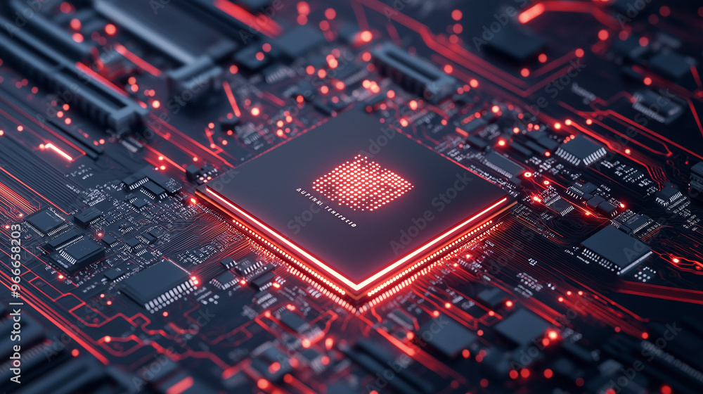 concept The motherboard in the picture is Brain Technology RAM Gaming. This motherboard has chipset and supports 12th Core processors. Generate AI. concept The motherboard in the picture is Brain Technology RAM Gaming. This motherboard has chipset and supports 12th Core processors. Generate AI.