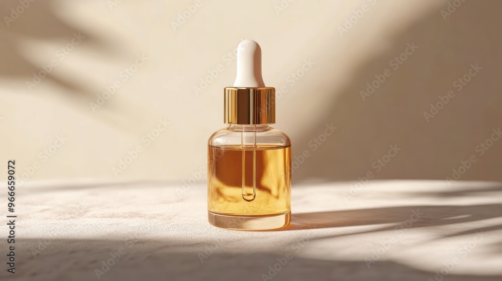 Glass Dropper Bottle of Serum on White Marble Background Glass Dropper Bottle of Serum on White Marble Background