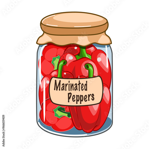 Homemade marinated peppers in a glass jar, vector illustration 