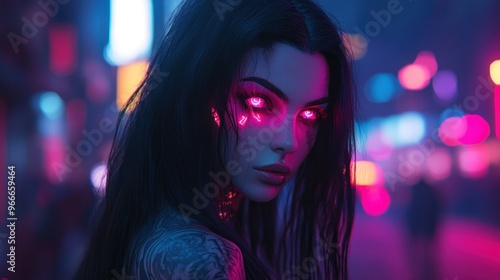 Cyberpunk Woman in Neon City