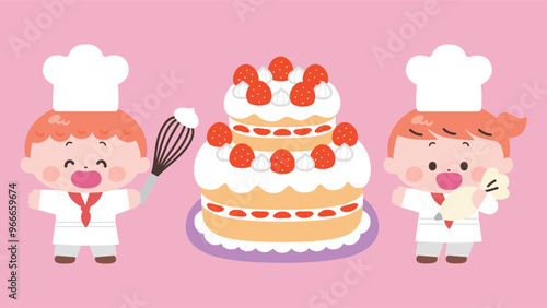 ケーキを作る　子供たち