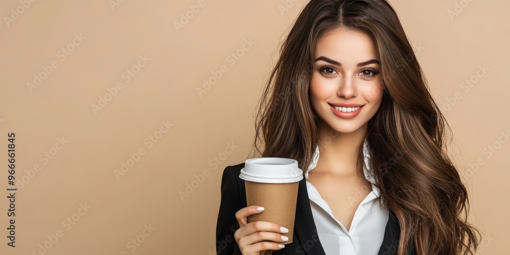 Smiling Woman Holding a Cup of Coffee. Smiling Woman Holding a Cup of Coffee.