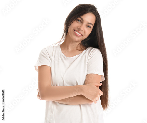 Young brunette woman on whi...