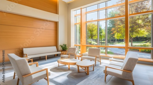 A bright and modern living space featuring elegant furniture and large windows  creating a serene and inviting atmosphere.