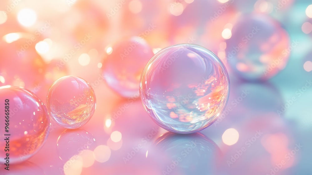 Reflective Spheres with Blurred Bokeh Lights in Pastel Tones Reflective Spheres with Blurred Bokeh Lights in Pastel Tones