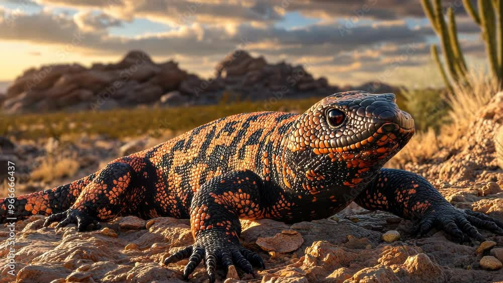 Gila Monster in the Desert Sunset Gila Monster in the Desert Sunset