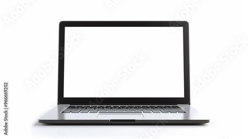 Laptop with blank empty white screen display mock-up, isolated on white background 