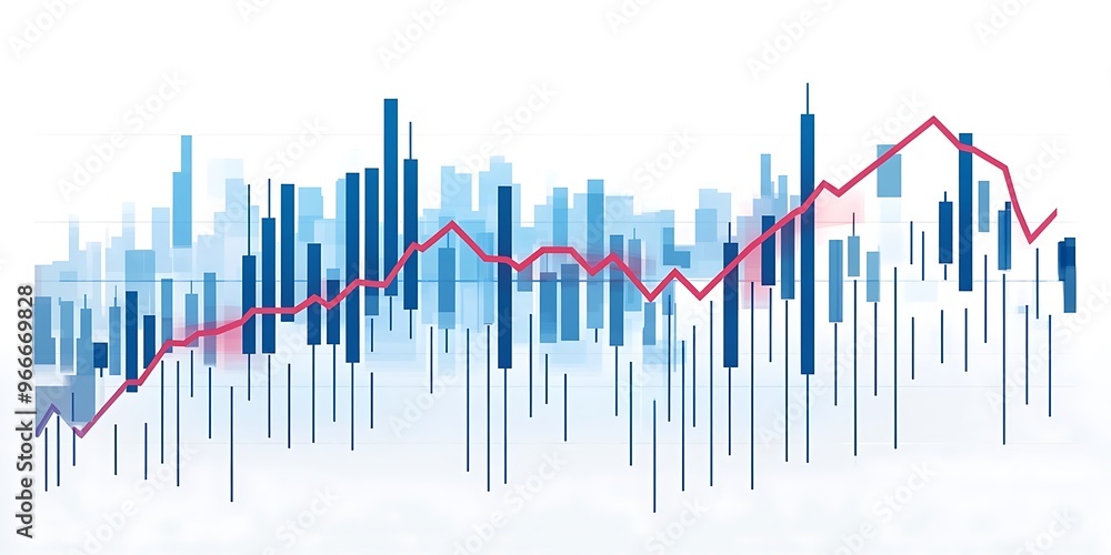 An Abstract Financial Chart With Candlestick Patterns And A Trend Line On A White Background, Representing Market Analysis. 3D Rendering An Abstract Financial Chart With Candlestick Patterns And A Trend Line On A White Background, Representing Market Analysis. 3D Rendering