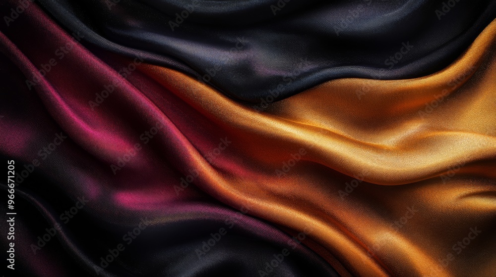 Fototapeta premium Draped Fabric in Vibrant Hues of Black, Burgundy, and Gold