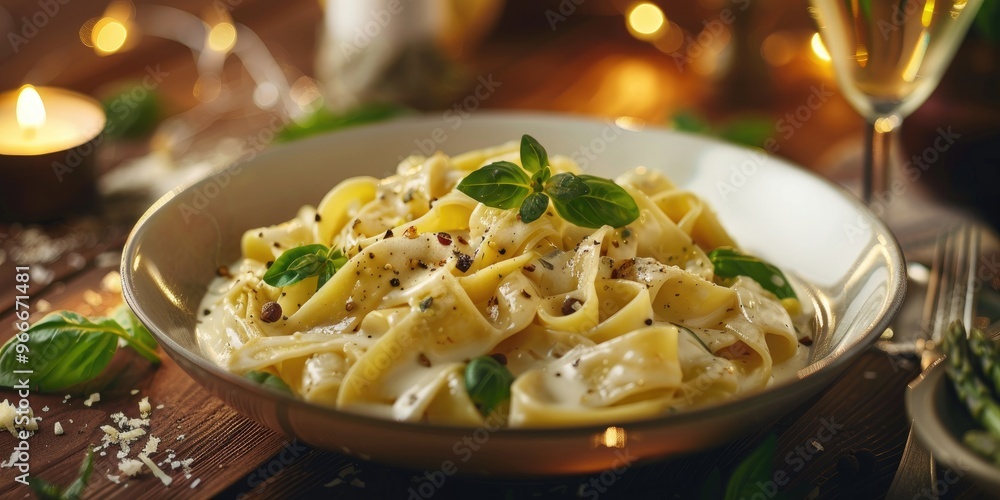 Noodles with Asparagus Cream Sauce in Festive Presentation Noodles with Asparagus Cream Sauce in Festive Presentation
