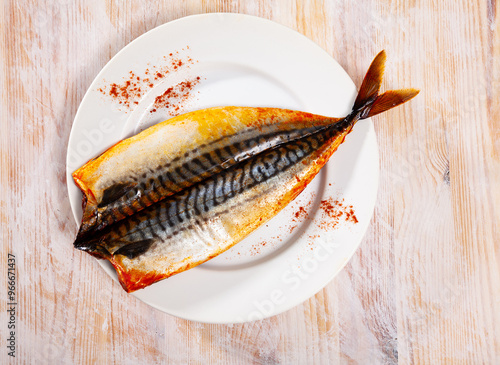 Marinated mackerel fish sprinkled with smoked paprika, popular spanish seafood photo