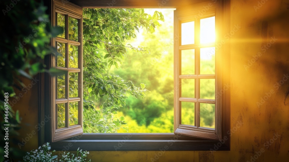 A window with a view of a tree and a sunny day A window with a view of a tree and a sunny day