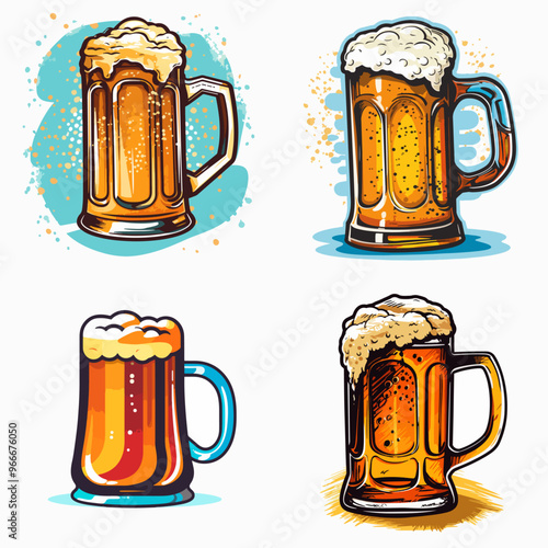 Four different types of beer mugs are shown in a row