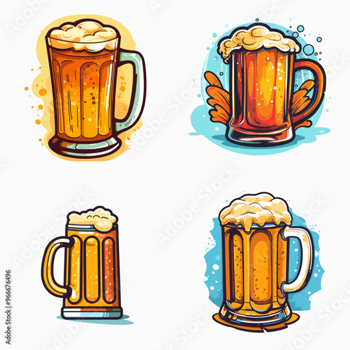 Four different types of beer mugs with foam on top