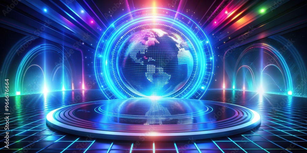 Fototapeta premium Abstract background of futuristic holographic projection technology, technology, innovation, abstract, background