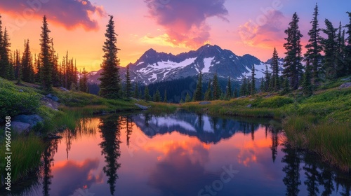 Wallpaper Mural Mountain Lake Reflection at Sunset Torontodigital.ca