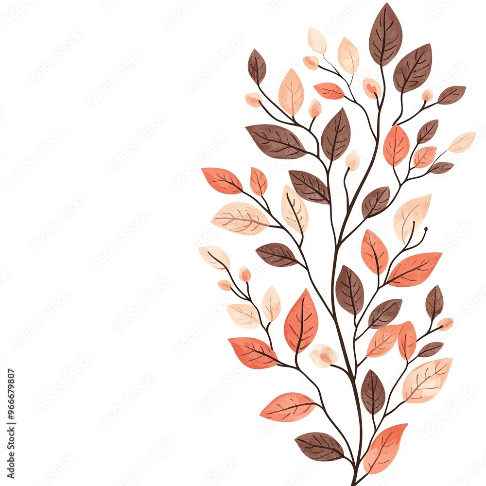 Modern autumn border, minimalist design, abstract leaves, orange and brown shades, isolated on white background Modern autumn border, minimalist design, abstract leaves, orange and brown shades, isolated on white background