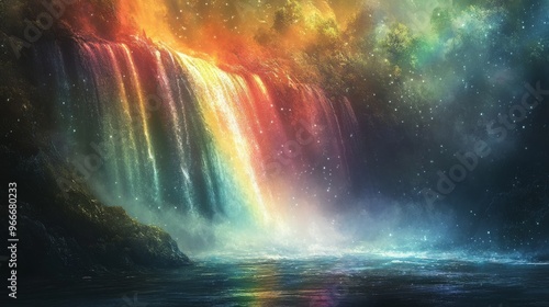 Wallpaper Mural A Mystical Waterfall with a Rainbow in a Starry Night Forest Torontodigital.ca
