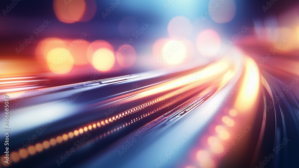A blurry image of a road with a bright orange line A blurry image of a road with a bright orange line