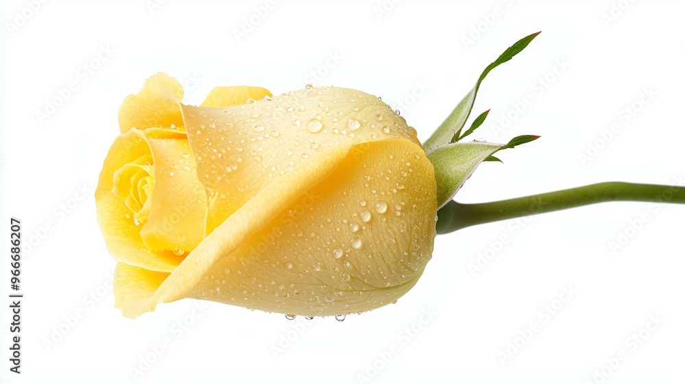 A yellow rose with dew drops on it A yellow rose with dew drops on it