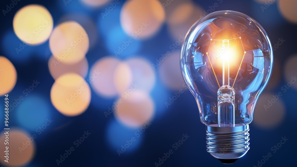 A light bulb is lit up in a blurry background A light bulb is lit up in a blurry background