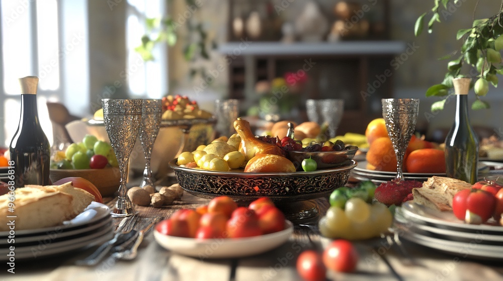 A Festive Table Setting with Silverware and Fruit A Festive Table Setting with Silverware and Fruit