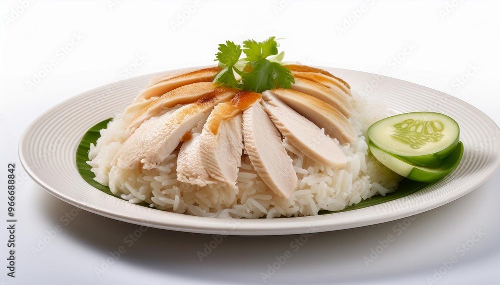 Chinese Food, Hainanese Chicken Rice on white background isolated. Chinese Food, Hainanese Chicken Rice on white background isolated.