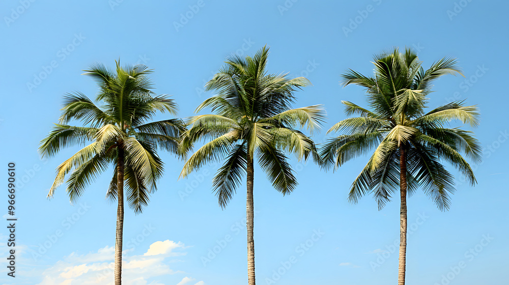 Obraz premium Palm trees against a blue sky, Palm trees on a tropical beach,
