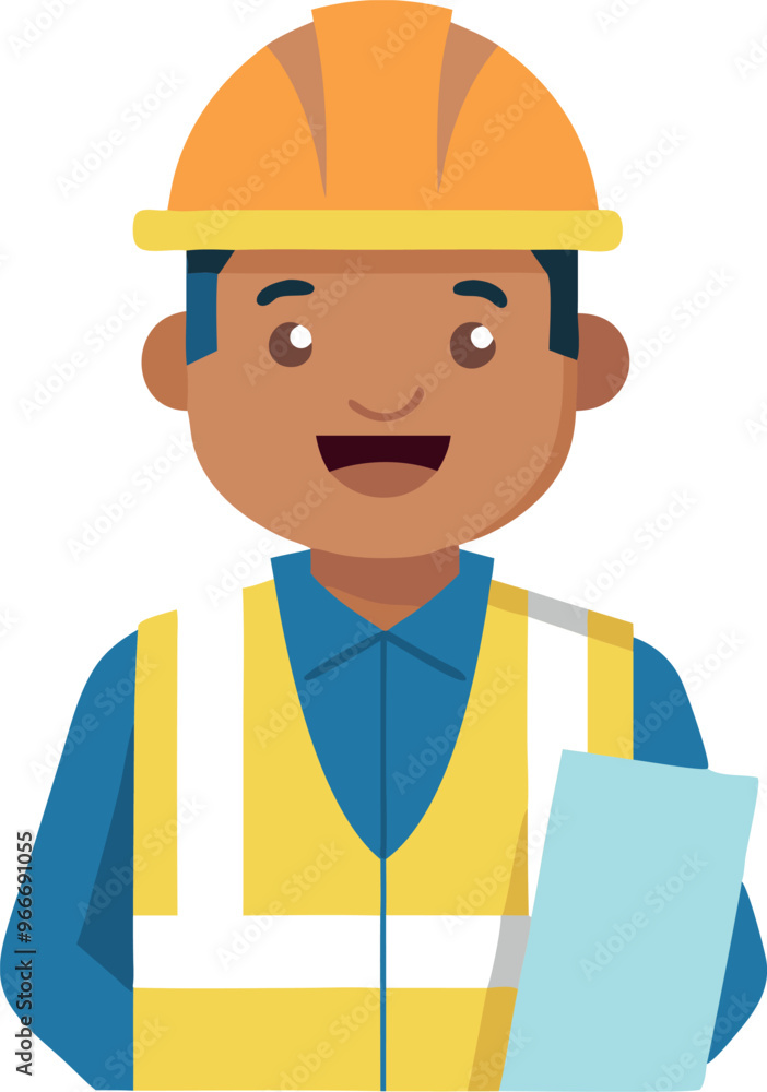 A man in a yellow vest is smiling and holding a piece of paper. Concept of positivity and confidence A man in a yellow vest is smiling and holding a piece of paper. Concept of positivity and confidence