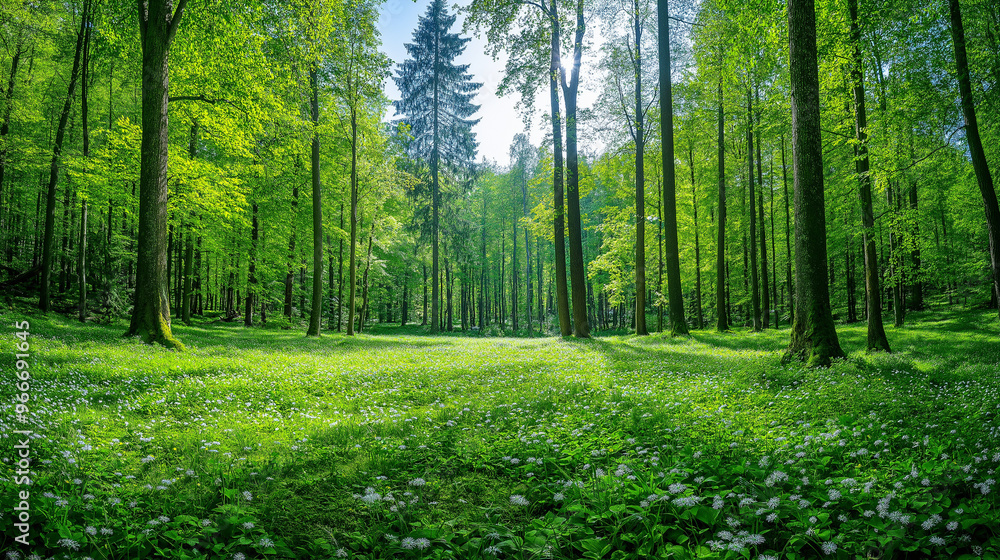 Obraz premium Spring forest With Fresh green leaves