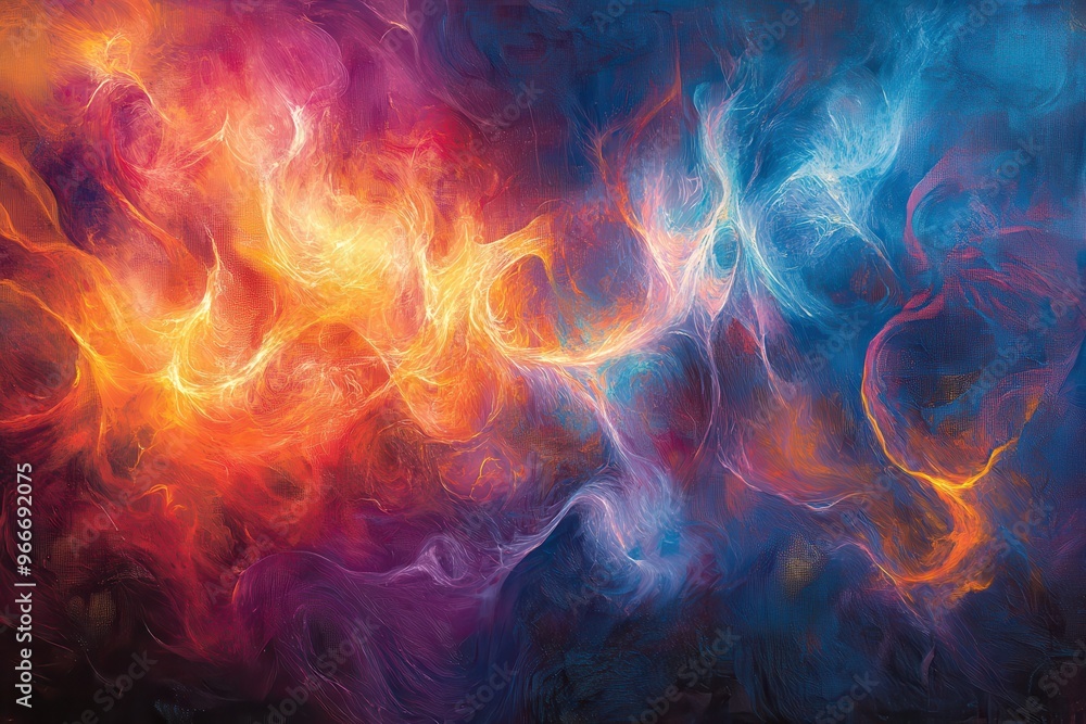 Abstract Artwork with Swirling Red, Orange, Blue, and White Hues Abstract Artwork with Swirling Red, Orange, Blue, and White Hues