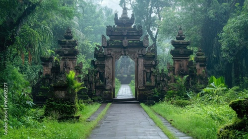 Ancient Asian temple surrounded by lush greenery