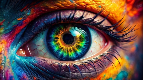 Close-up of a mesmerizing human eye with vibrant colors and intricate details