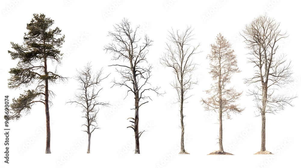 Six Trees Types A collection of six different types of trees, isolated on a white ...